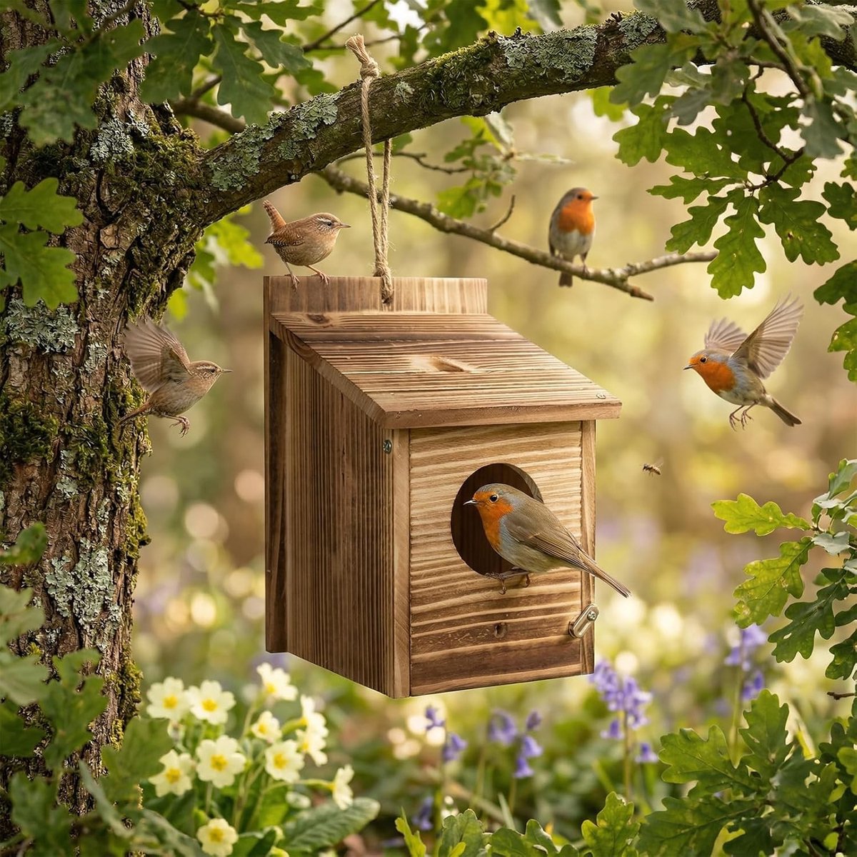 Vogelhuisje - Massief Hout - Weerbestendig - Eenvoudig te Reinigen - Voor Wilde Vogels