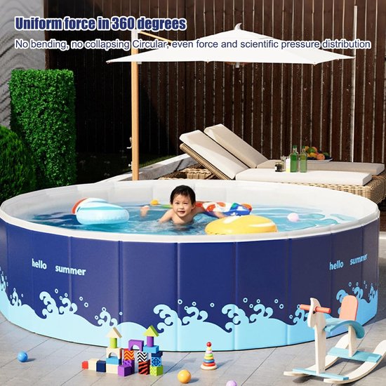 Kinderbadje Opvouwbaar - Opblaasbaar Zwembad - Waterpret Buiten - Stabiele Constructie - 90 x 90 x 48 cm - Blauw — afbeelding 2