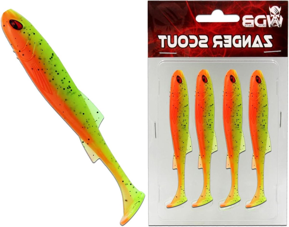 Rubber Vis - Zander Shad - Roofvis Vissen - Met Aas Aroma - 12.5cm 4 Stuks - Vuur Tijger