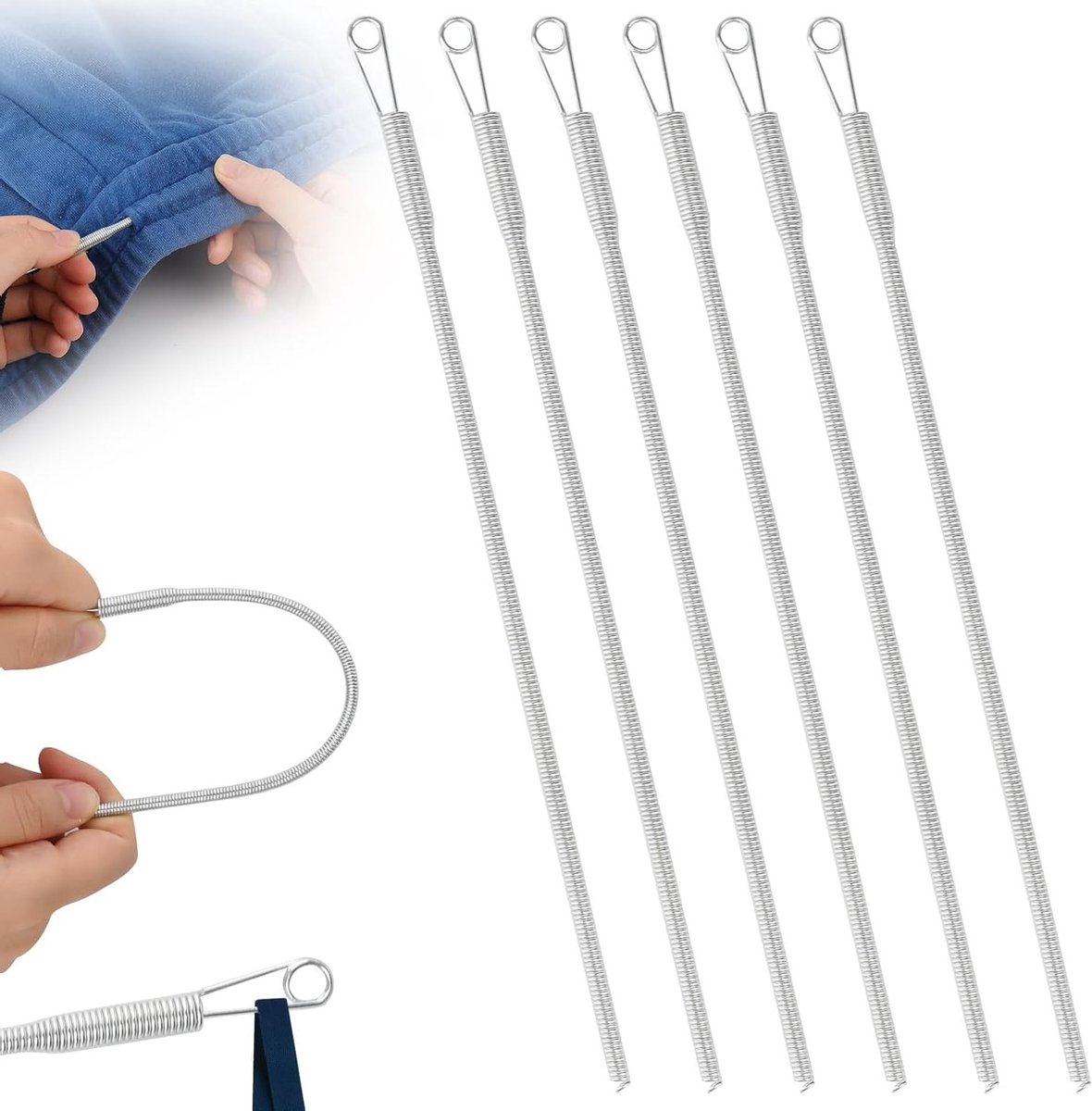 Set van 6 Flexibele Draadtrekkers voor Elastische Touwen - Ideaal voor Hoodies, Sweatpants en Kledingreparatie
