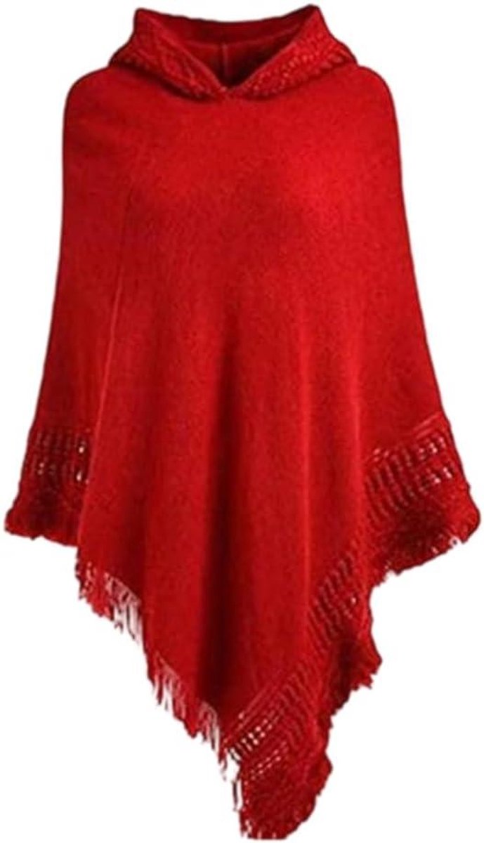 Gebreide Poncho - Sjaal Cape - Warm Aankleden - Met Capuchon - Kwastjes Detail - Veelkleurig