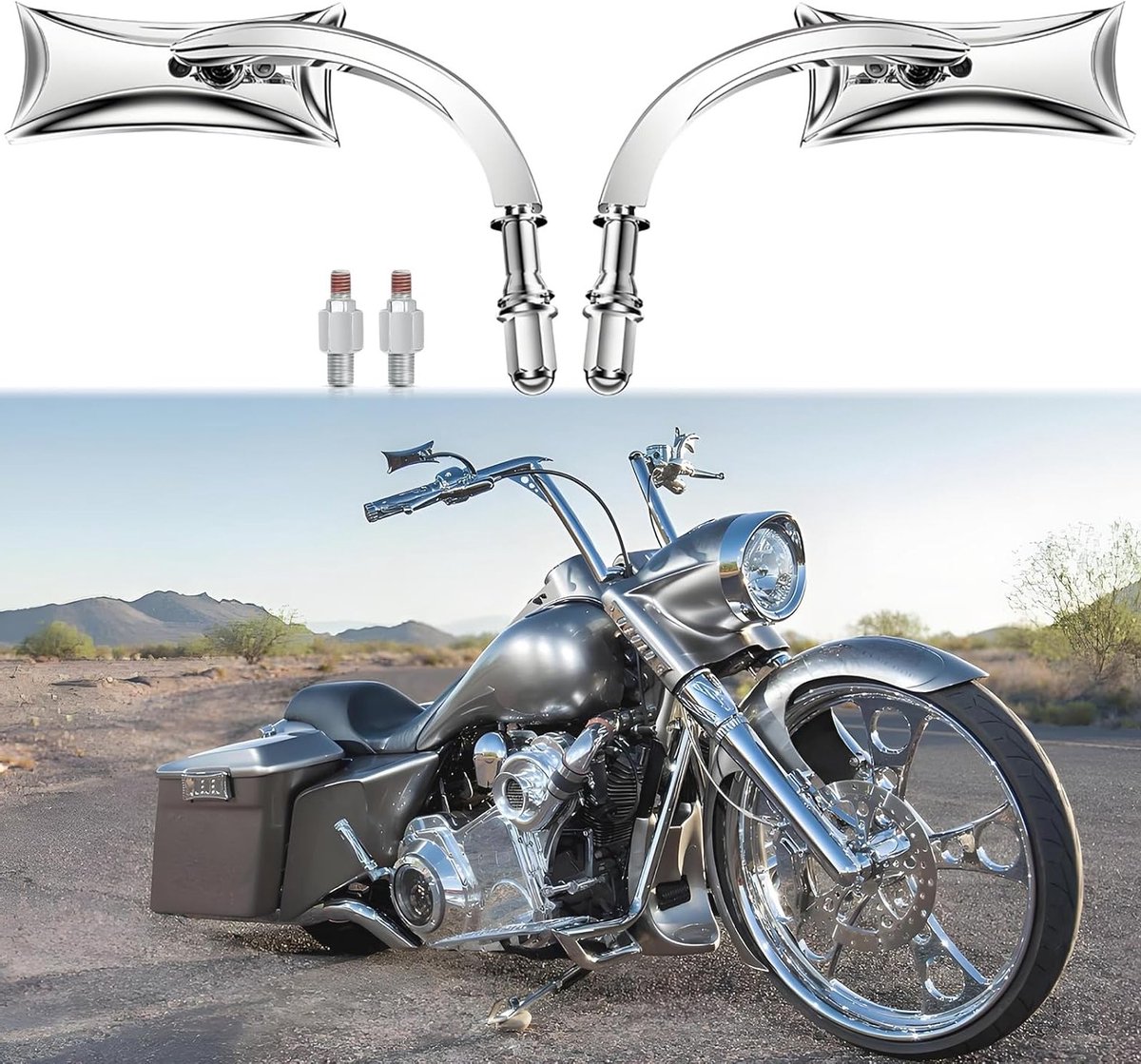 Chroom Achteruitkijkspiegel M10 voor Motorfietsen - Zijkant Accessoire met Onregelmatige Vorm, Geschikt voor Sportster, Softail en Road King