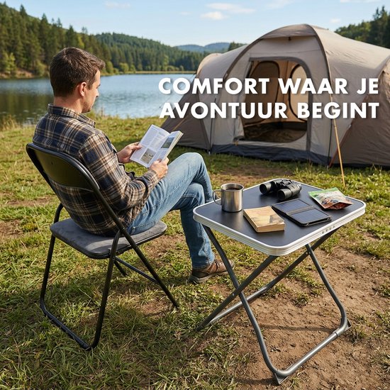 Camping Tafel Inklapbaar - Campingstoel met Tafel - Bijzettafel Opvouwbaar - Kleine Campingtafel voor Caravan, Balkon, Tuin, Strand en Naast Bed - Draagvermogen Kruk 110 kg - Tafel 30 kg van Merkloos — afbeelding 2