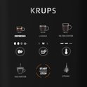 Pictogrammen voor Krups koffiemachine: Espresso, Lungo, Filter koffie, Heet water, Start/Stop, Stoom.
