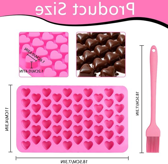 Set van 2 Hartvormige Siliconen Mallen voor Bakken met Silicone Kwast, Herbruikbare Mallen voor Chocolade, Pralines en IJsblokjes, Voedselveilig en Antiaanbak — afbeelding 3