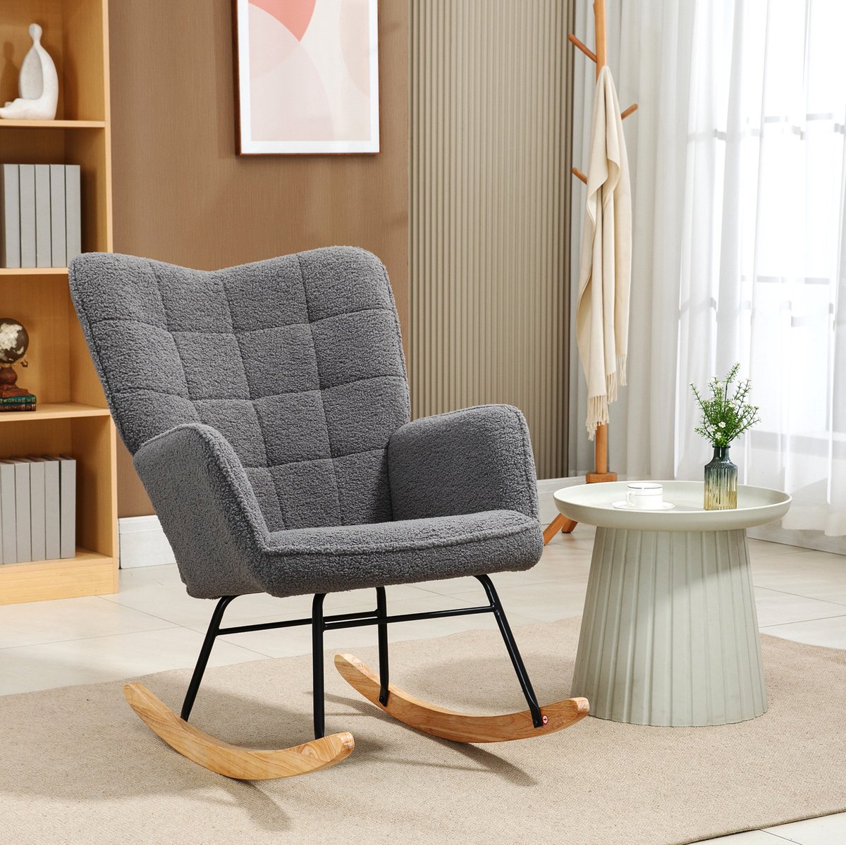 STILVORA Schommelstoel 71 x 98 x 101 cm - Zachte Berberlook Met Armleuningen En Hoge Rugleuning - Voor Woonkamer En Slaapkamer - Stof Donkergrijs Dark Gray