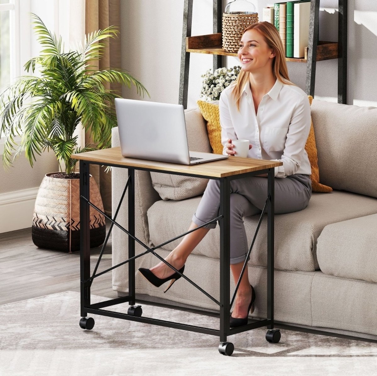 FloraGrace Bureau - Klapbaar Computerbureau Met Wielen - Ruimtebesparend Voor Home Office En Kleine Ruimtes - Hout - 80x40x75 Cm - Eikenkleur