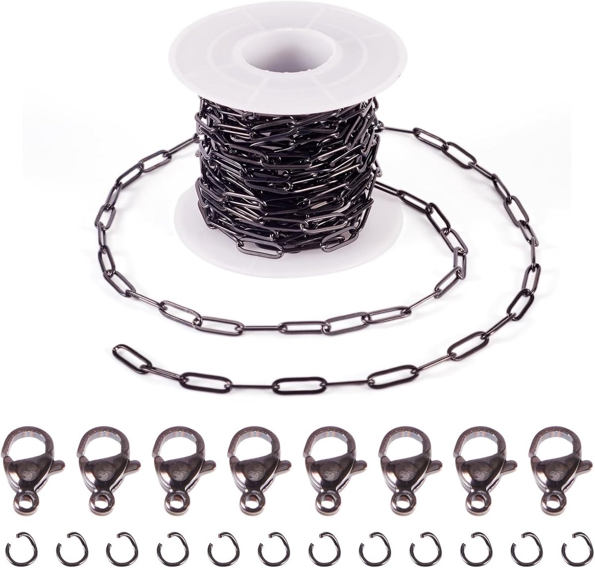 5m Zwarte RVS Paperclip Kettingen met Ovalen Schakels en Lobster Clasp voor DIY Sieraden Maken, Armbanden en Kettingen