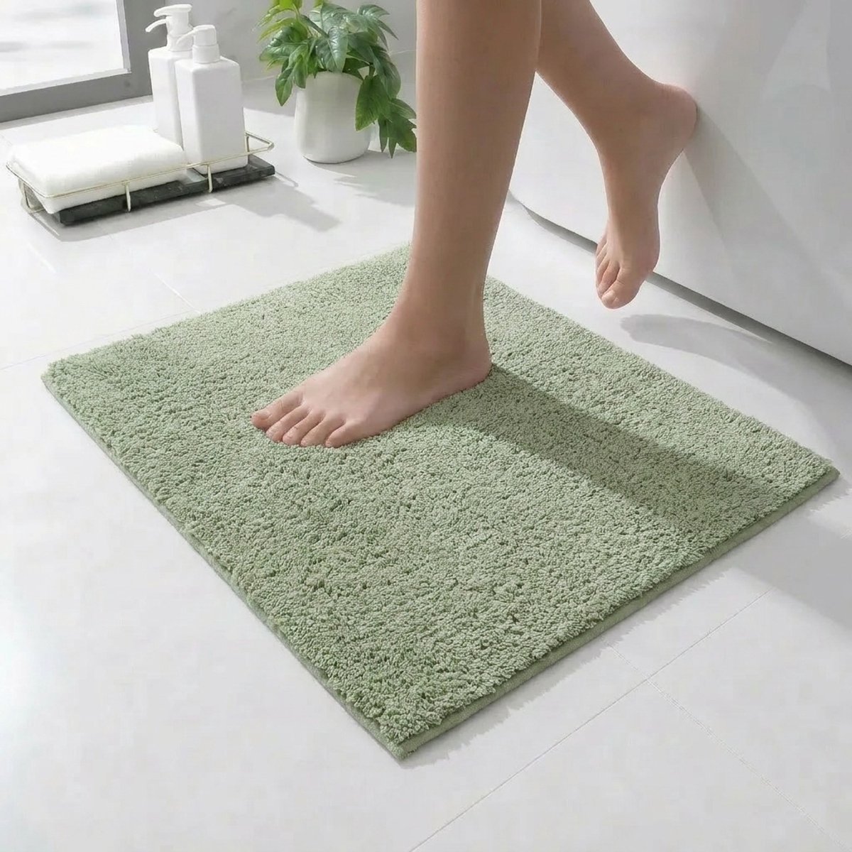Casilin WC-mat Antislip Havana - 60x60cm - Vierkante Badmat - Waterabsorberend - Wasbaar en Sneldrogend - 100% Katoen - Olijf Groen, Groen