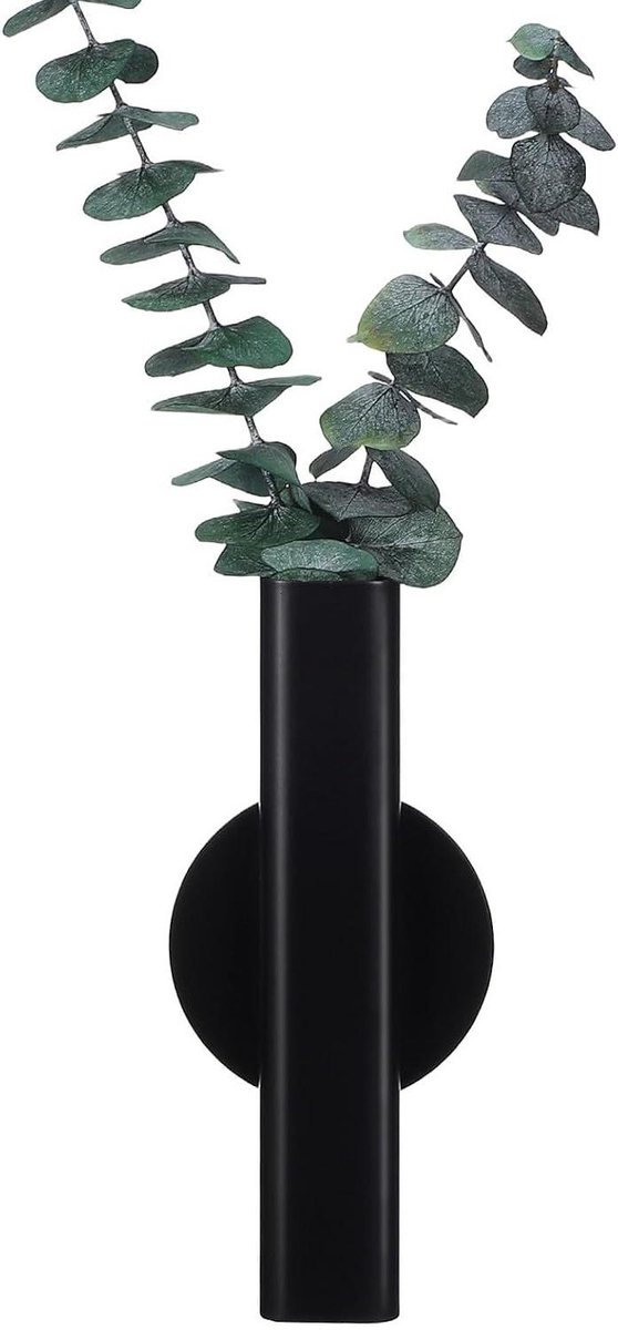 Metalen Muurvaas - Wanddecoratie Bloemen - Bloemen Presenteren - Duurzaam Metaal - 16 x 7 cm - Zwart