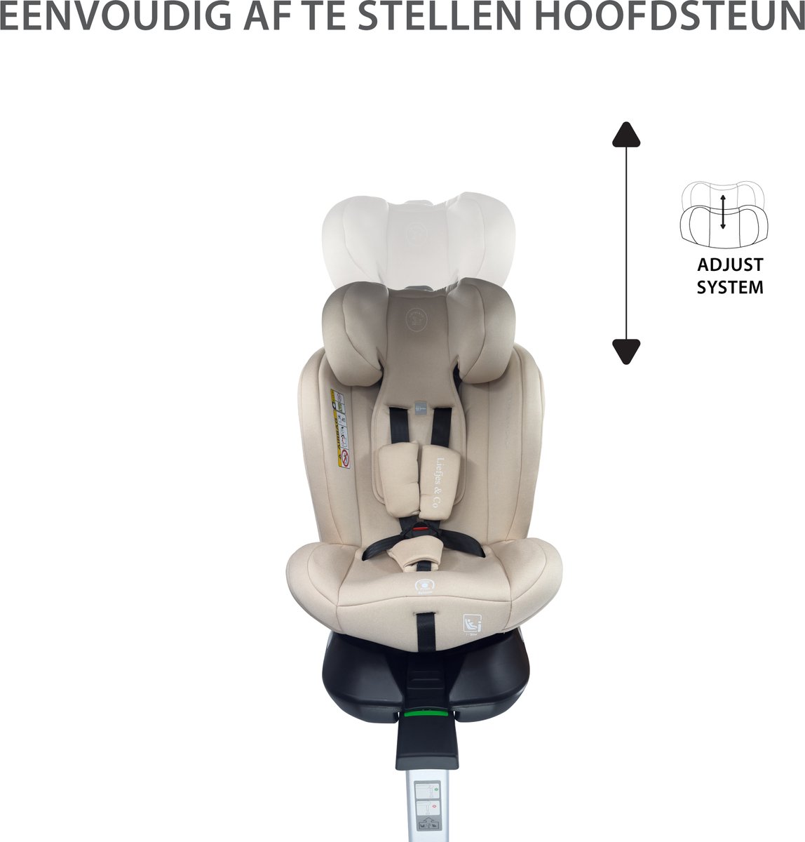 Liefjes & Co Growsafe Autostoel – i-Size 4-in-1 – 360° Draaibaar – ISOFIX & Steunpoot – Groep 0/1/2/3 (40–150 cm) Beige thumbnail 5