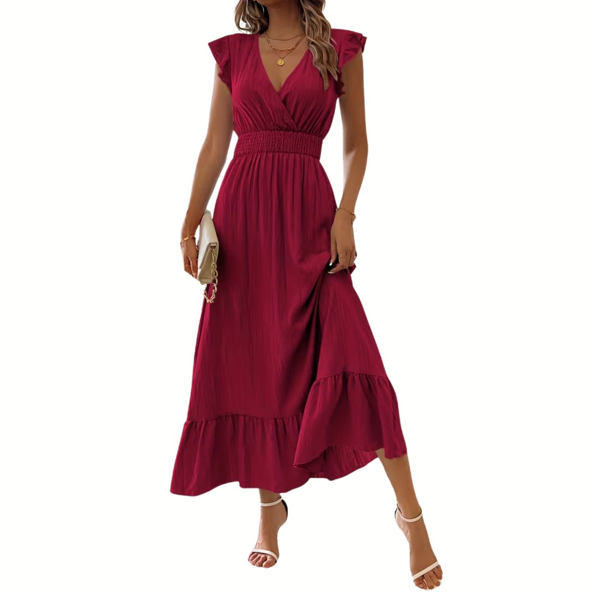 Currero Zomerjurk Dames Zomerjurken Volwassenen Vrouwen Midi Jurk Ibiza Stijl Sundress Dress Baksteenrood XL Baksteenrood-1