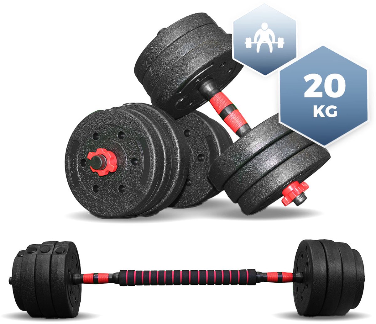 SOUTHWALL Dumbbells set Verstelbaar met halterstang tot 20kg – Halterset – Verstelbare Halterset – Fitness Stang – Fitness Gewichten Set – Professionele 2-in-1 Dumbbellset – Gebruiksvriendelijk – Multifunctioneel – Dumbell set 20 kg – Rood/Zwart