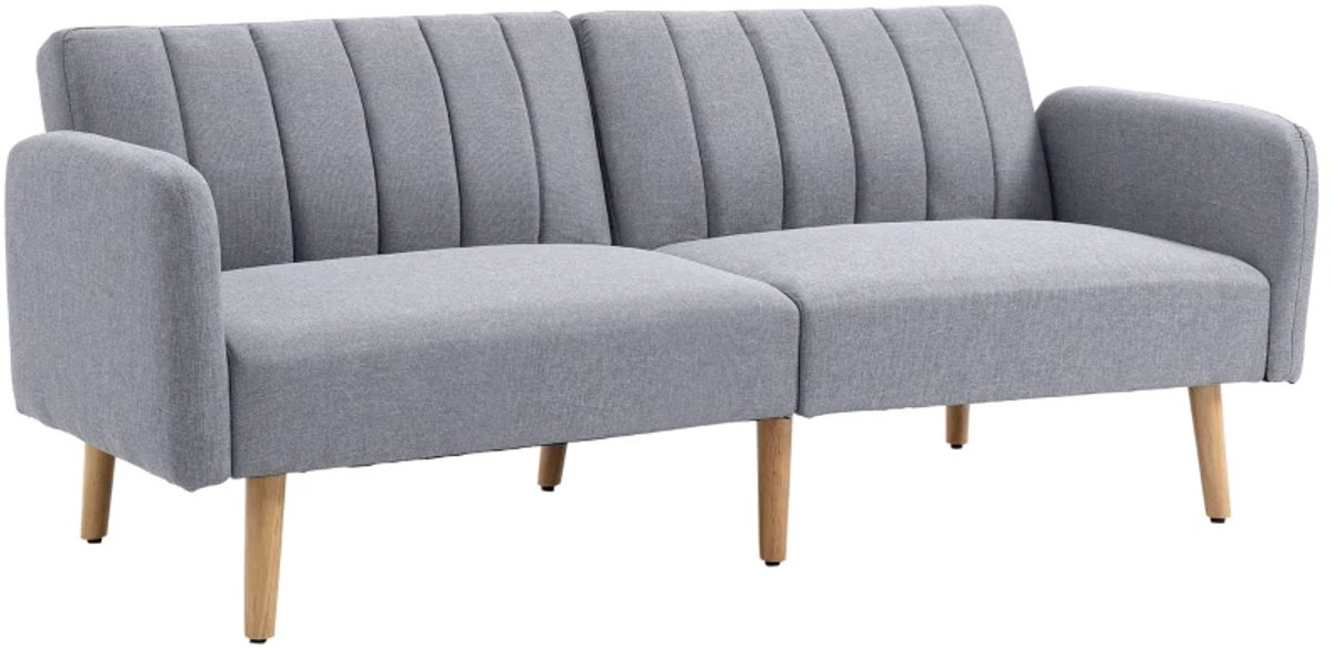 Slaapbank 2-zits - Stoffen bank met slaapfunctie - Linnenachtig polyester - Rubberhout - 173 x 75 x 73 cm - Grijs