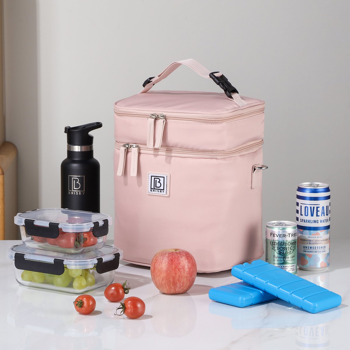 Brisby Koeltas 12 Liter – Lunchtas voor Werk & Onderweg – 2 Geïsoleerde Vakken – Inclusief 2 Koelelementen – Tot 10 Uur Koel- Soft Pink — cadeau in Sport & Outdoor - foto 2