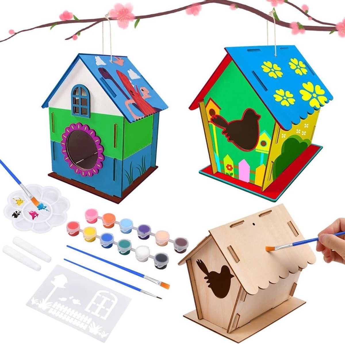 Knutselkoffer - Vogelhuis - 31,5 x 21 x 2 cm - Houten Doe-Het-Zelf Bouw- en Verfset - Voor Kinderen