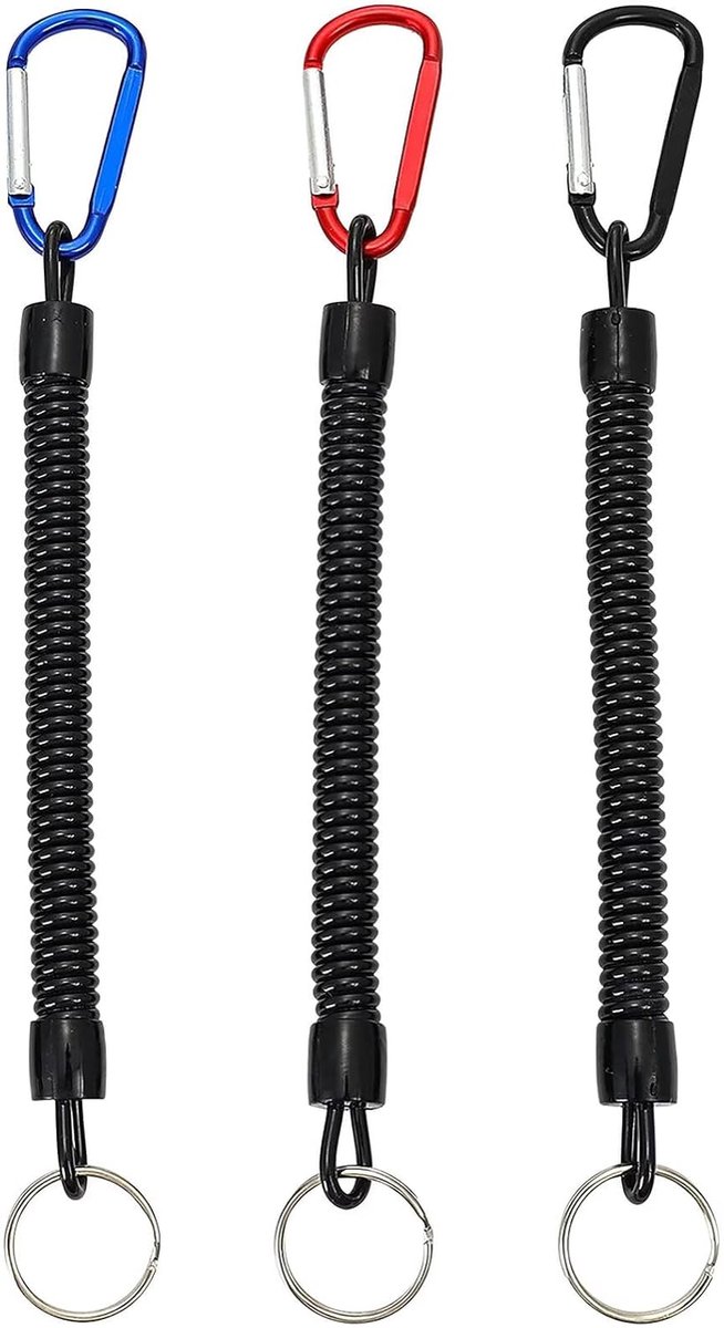 Stretchable Spiral Keychain - 3 Pcs Bungee Safety Spring Key Holder with Carabiner Clip for Backpack, Keys, Phone - ShopVlot