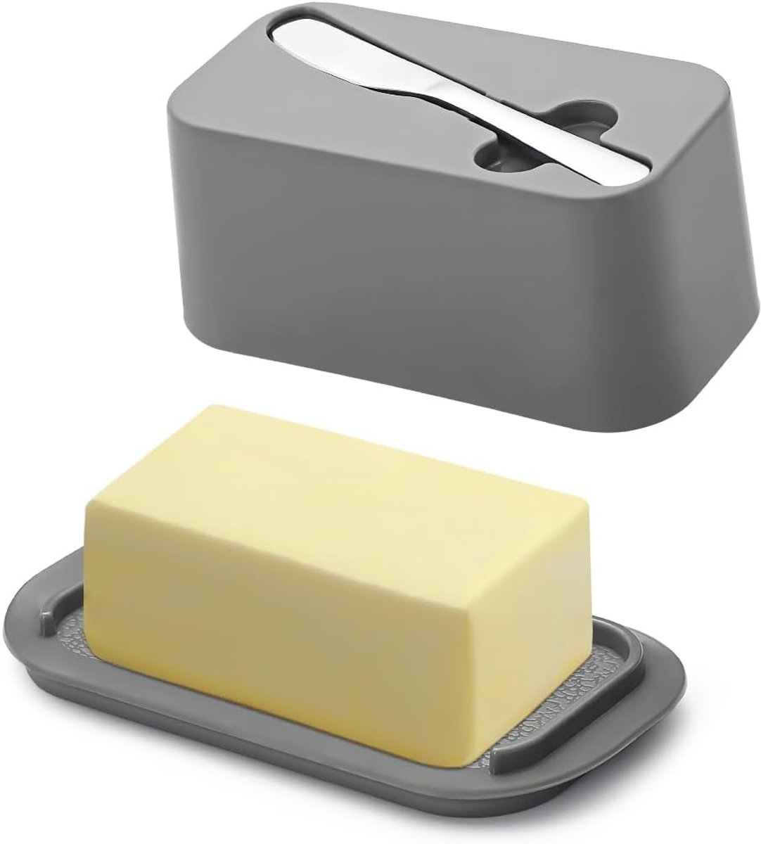 Evanda Butter Dish with Lid for Countertop and Refrigerator Door Shelf with Butter Spreader Knife, Butter Holder - ShopVlot