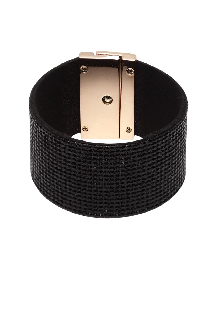 AVANT-GARDE PARIS Luxury Intervalle Hi Fashion Bracelet - zwart - diameter 6 cm - breedte 3.8 cm - goudkleurig met interlock sluiting