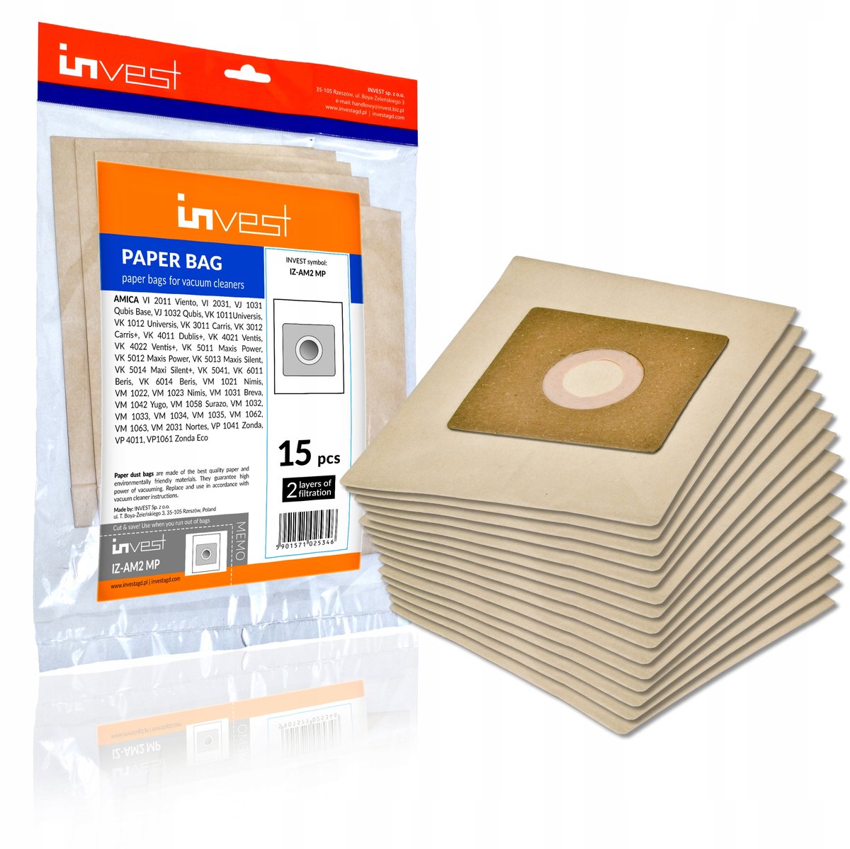 15x Papieren Stofzuigerzakken Amica VM 2062 VM 2063 FEN 2061 VM 1032