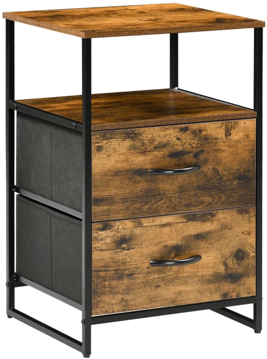 Dressoir - Woonkamerkast - Bijzetkast - Stoffen lades - MDF - Stalen frame - Bruin