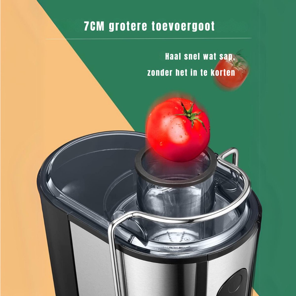 QUOVO® Professionele Juicers - Sapcentrifuge voor Groenten & Fruit - Juicer Met 0.65 L Sapbeker en Pulpreservoir - 2 Snelheden - 600W - RVS / Zwart- 29cm x 26cm x 18cm thumbnail 2