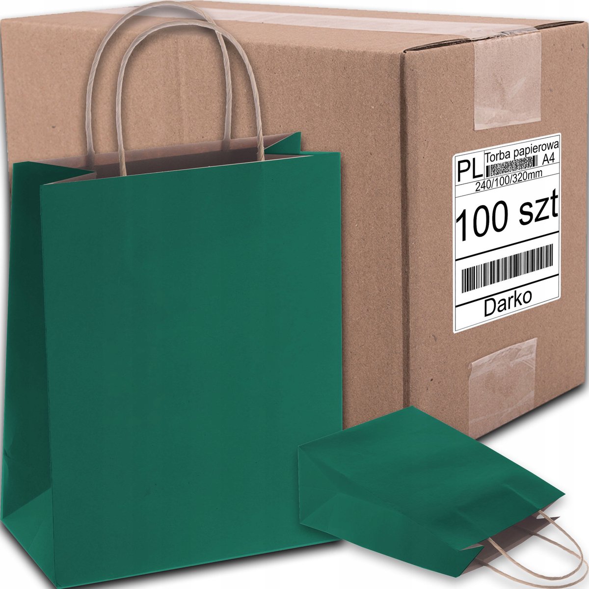 Groene papieren tas A4 24x10x32cm - 100 stuks - Eco cadeauzak