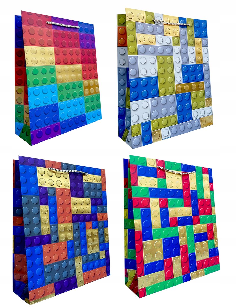 Decoratieve Cadeautas 26x32x10cm - Kleurrijke Blokken, Willekeurig Patroon