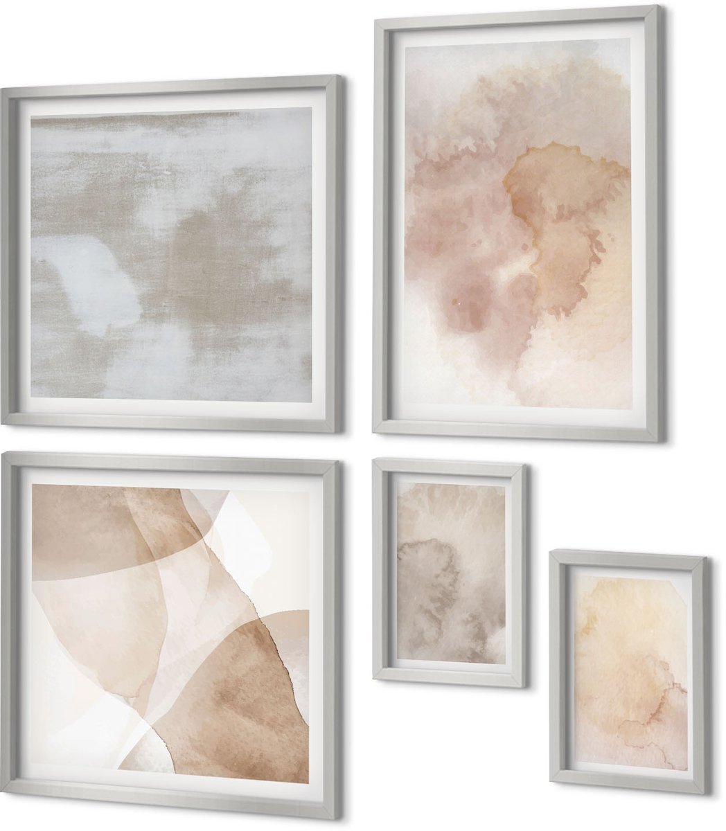 Coloray 5-Delige Schilderij Set - Een Verzameling Minimalistische Vormen En Natuurlijke Figuren - 20 x 30 cm - Wanddecoratie - Muurdecoratie - Woonkamer - Interieur Decoratie