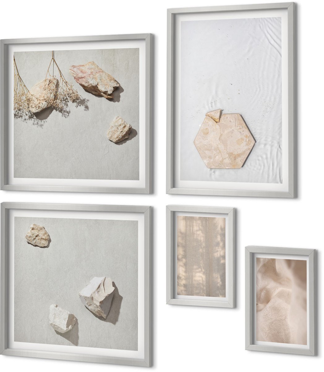 Coloray 5-Delige Schilderij Set - Abstracte Vormen In Oranje Tinten - 20 x 30 cm - Muurdecoratie - Decoratieve Schilderijen - Wohnzimmer - Stijlvolle Muurdecoratie