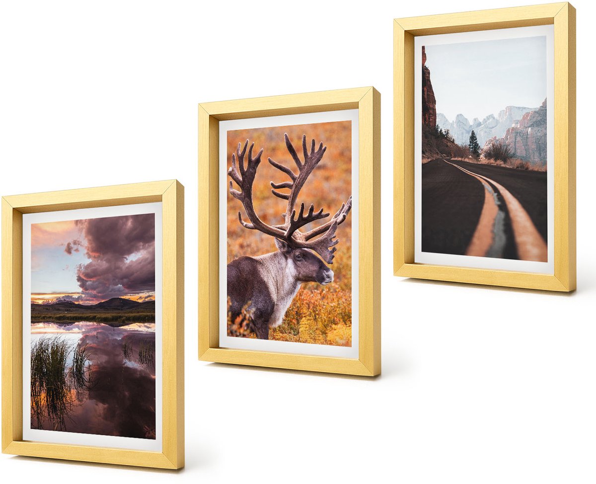 Coloray 4-Delige Schilderij Set - Berglandschappen met rendieren en een weg in de natuur - 20 x 30 cm - Muurdecoratie - Schilderijen Set - Woonkamer - Interieur Decoratie