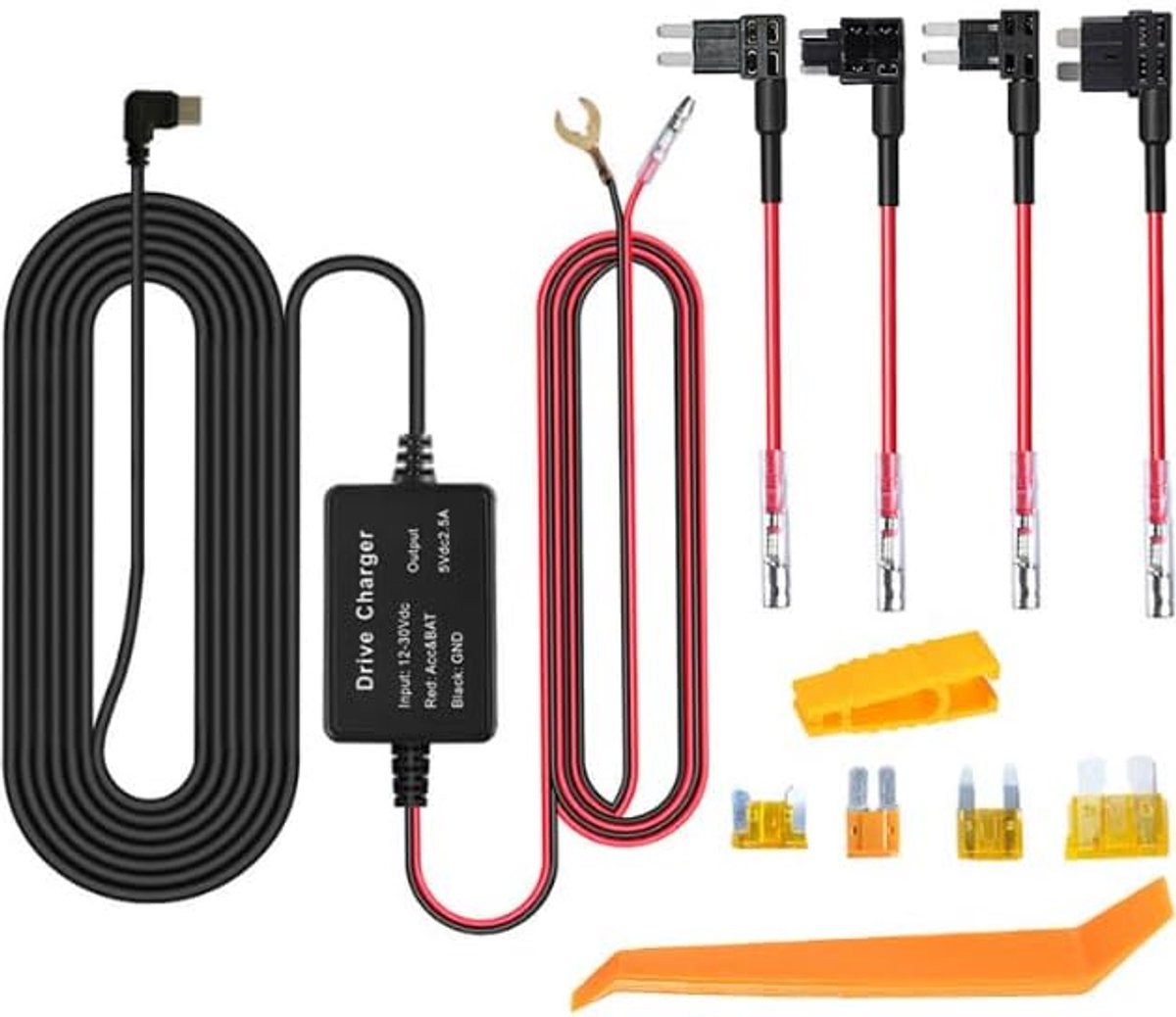 Hardwire kit voor dashcam type C, dashcam netsnoer 12 V-30 V naar 5 V 2,5 A met onderspanningsbeveiliging, 3,2 m kabel - ShopVlot