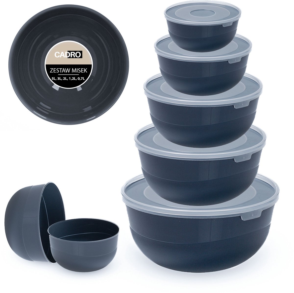 Merkloos Keukenschaal Set 5 stuks met Deksel - Plastic
