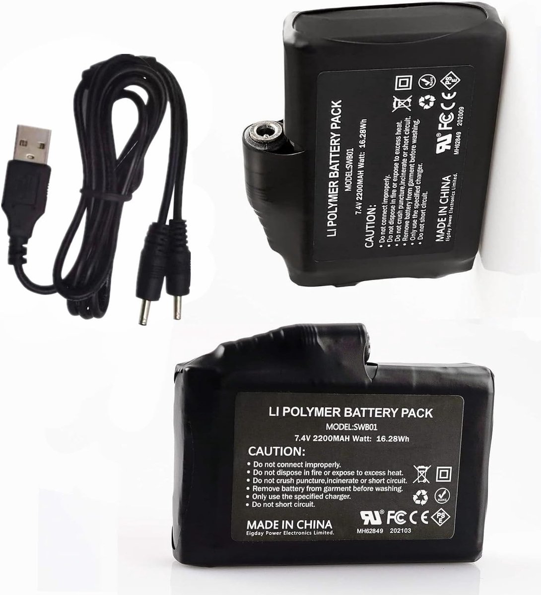 Oplaadbare Batterijen - 7.4V - 2200mAh - Li-Polymer voor Verwarmde Handschoenen en Sokken
