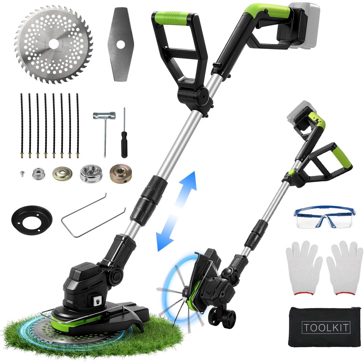 Grastrimmer met accu, compatibel met Makita, accu-grastrimmer, 10.000 tpm, telescopische handgreep 99-132 cm, voor - ShopVlot