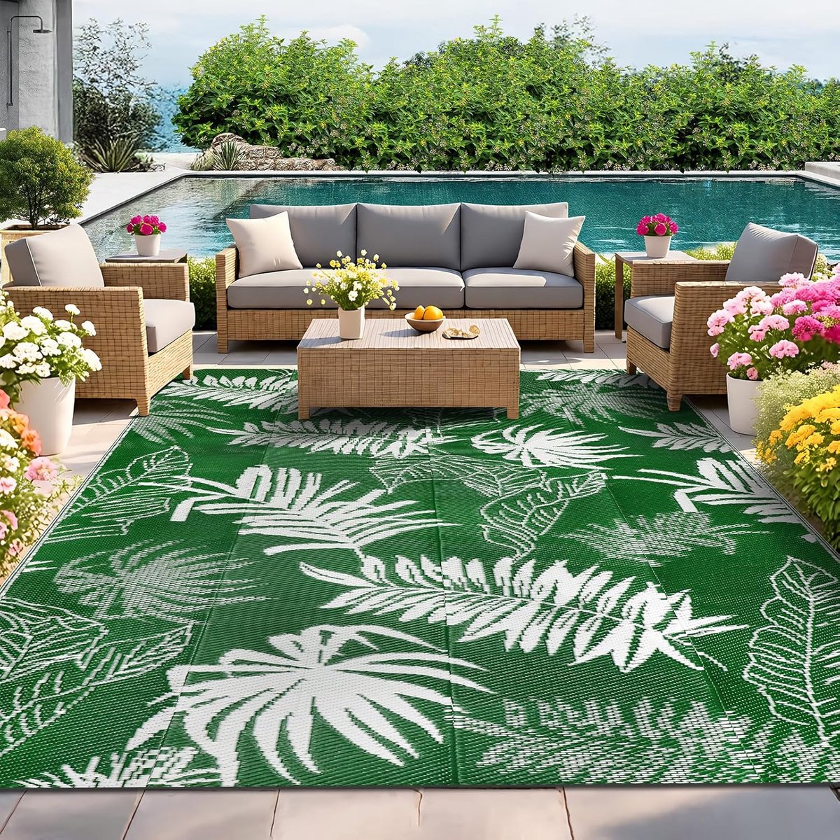 buitenkleed 245x305cm - omkeerbaar - waterproof - ideaal voor tuin en balkon