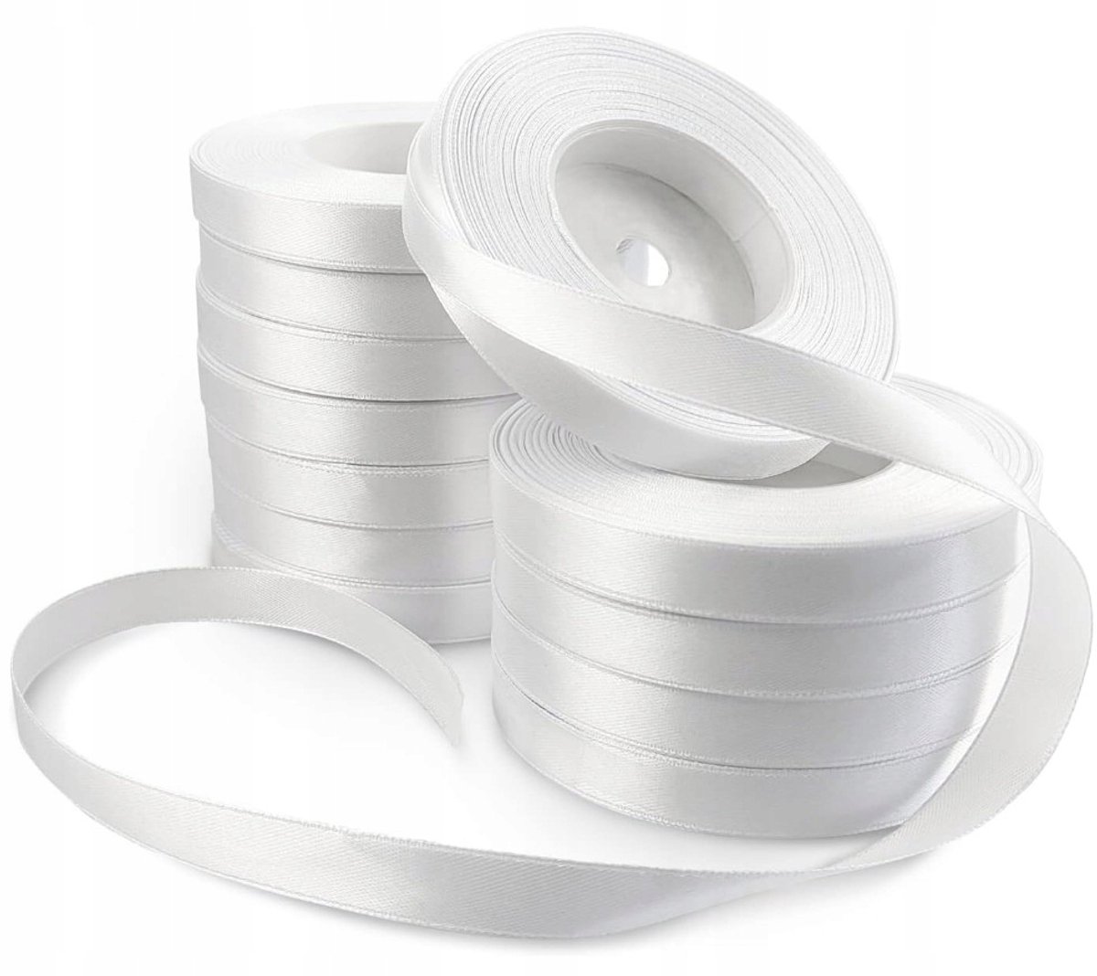 Wit satijn lint 12mm, 32m rol, 12 stuks set