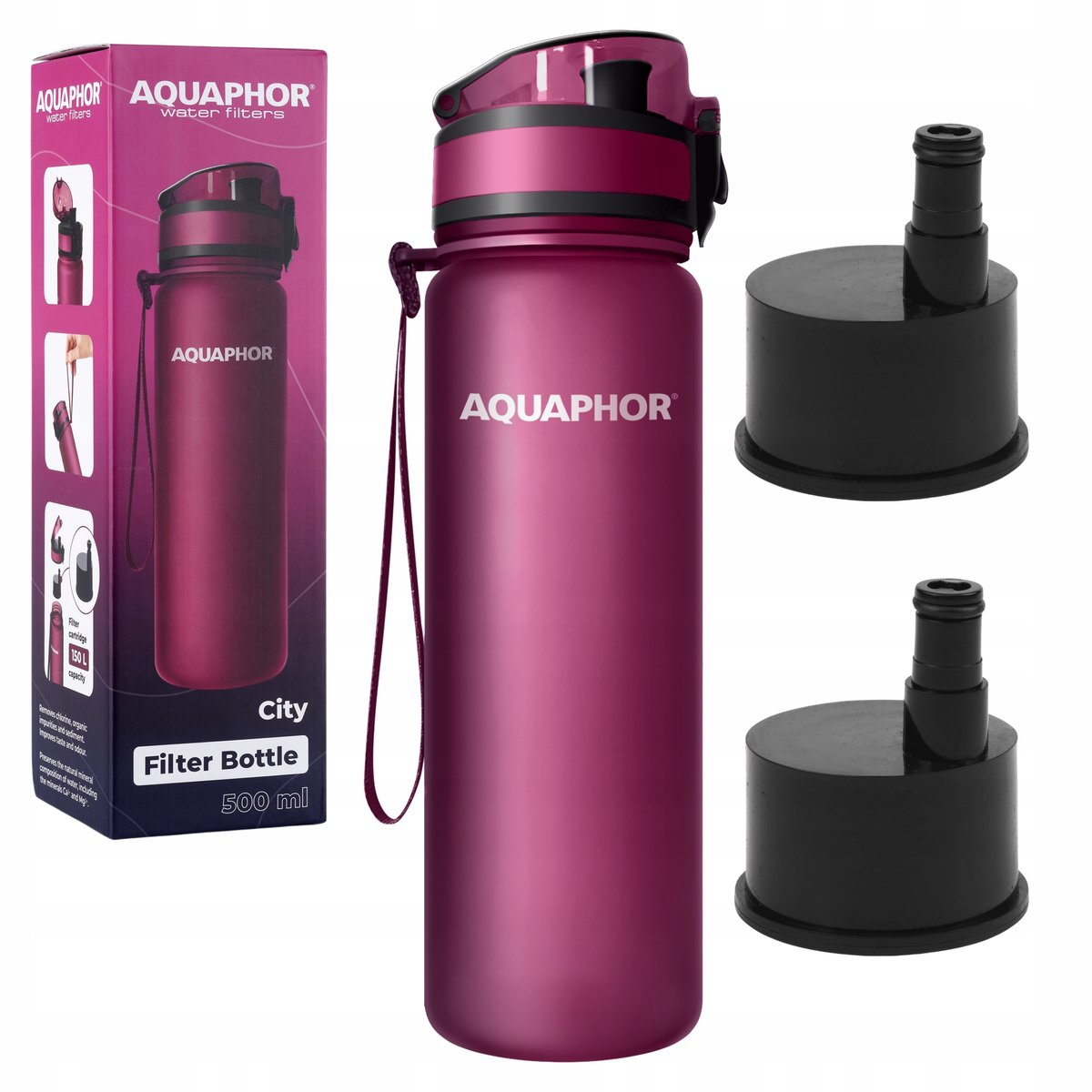 Aquaphor City Waterfles met Filter 0,5L Bordeaux + 2 Filters