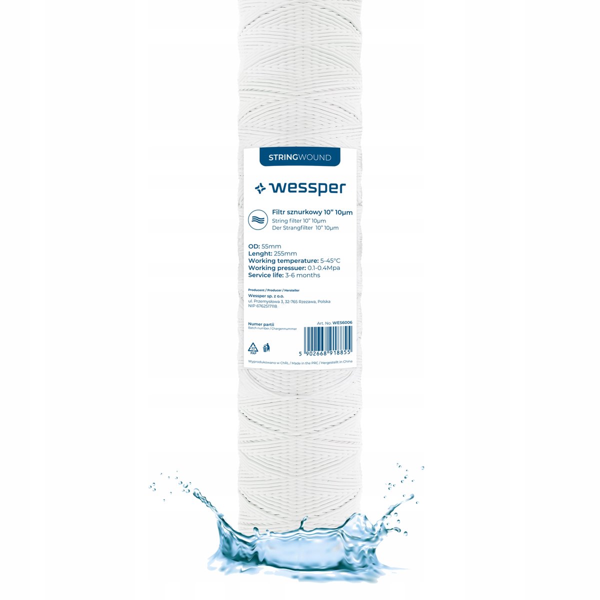 Wessper Snorfilter 10" 10 Micron - Voorfilter Waterzuivering