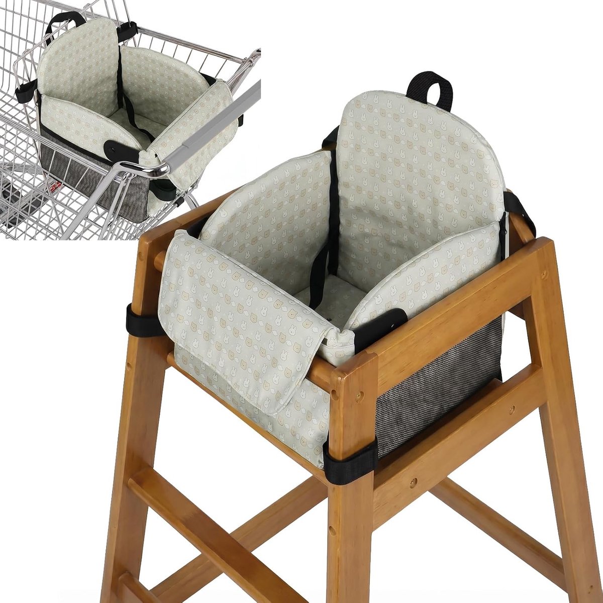 SnelShoppen - 2-in-1 Zitkussen voor Hoogstoel & Winkelwagentje – 30x30 cm, Waterdicht & Antislip, 2 cm Dikke Voering, Voor Thuis, Restaurant & Onderwe