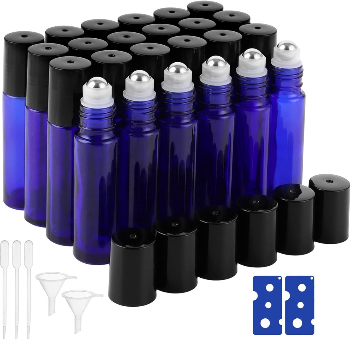 STARVAST 24 Pcs 10ml Cobalt Blue Roll-on Glass Bottles with Stainless Steel Roller - ShopVlot