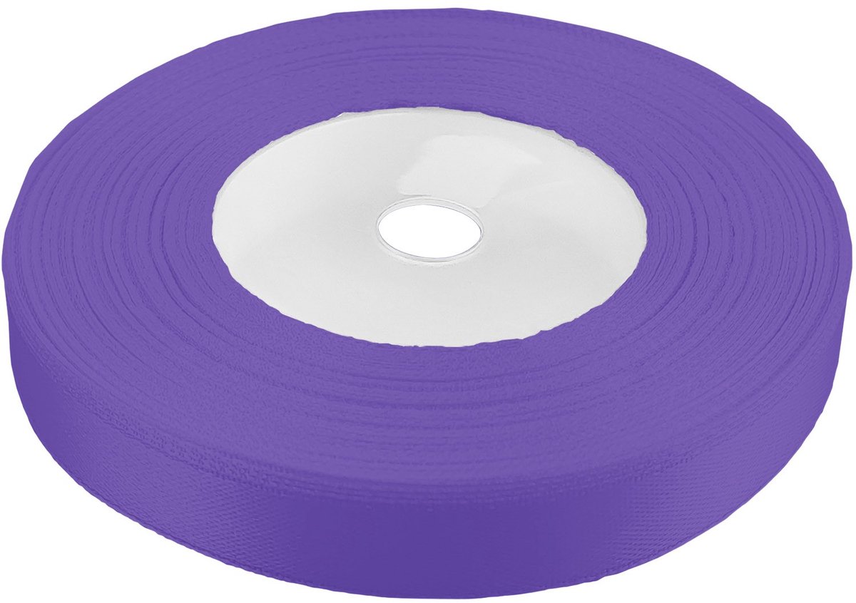 Donker lavendel satijnen lint 12 mm breed, 32 meter lang
