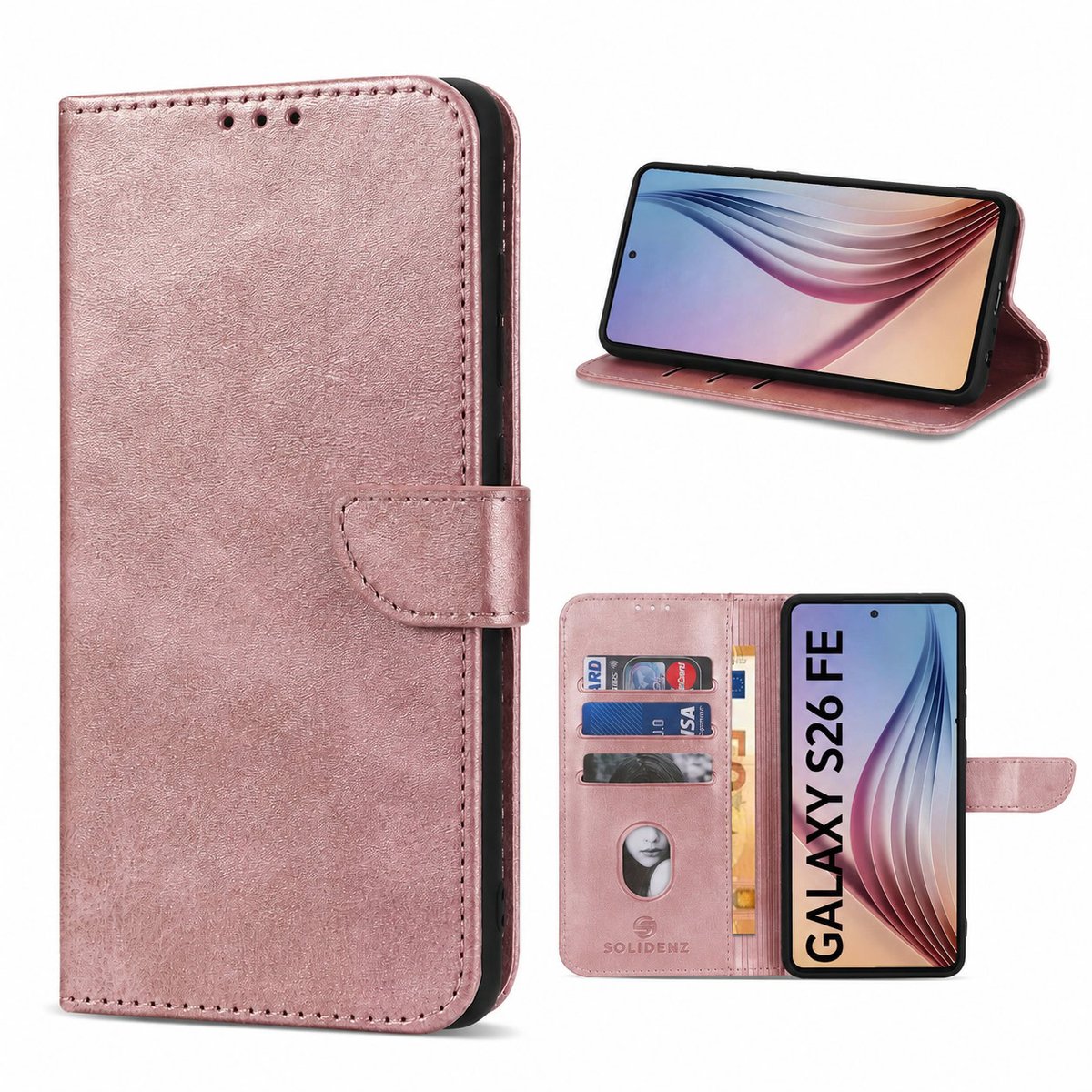 Solidenz bookcase hoesje - Geschikt voor Samsung Galaxy S26 FE - 3 pasjes - Roségoud