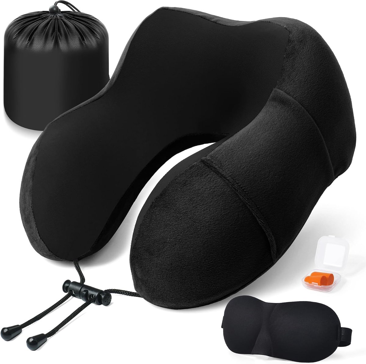 Neck Pillow Airplane Travel Pillow Memory Foam Ergonomic Neck Pillow Travel Pillow with Sleep Mask Earplugs Bag Ideal - ShopVlot