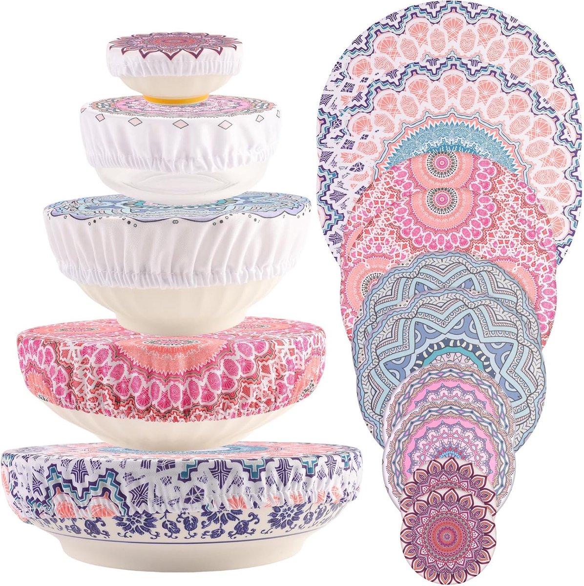 Elastic Fabric Lid For Foods, 10 Reusable Lid For Foods, Food Grade Printed Covers For Capping Dishes, Pans And Glass - ShopVlot