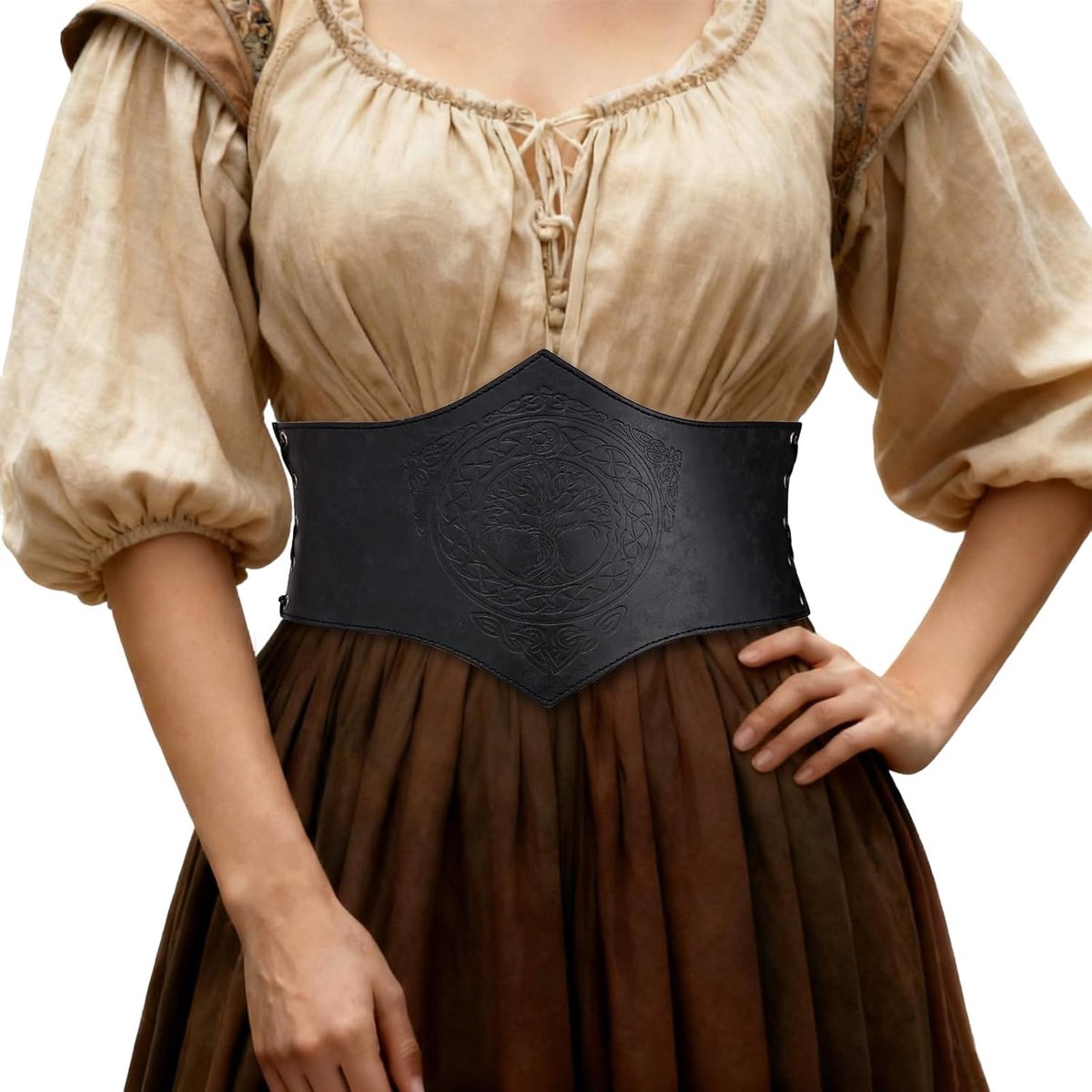 HiiFeuer Medieval Corset Belt for Women - Renaissance Faux Leather Underbust Corset, Ajustable Wide Waist for LARP - ShopVlot