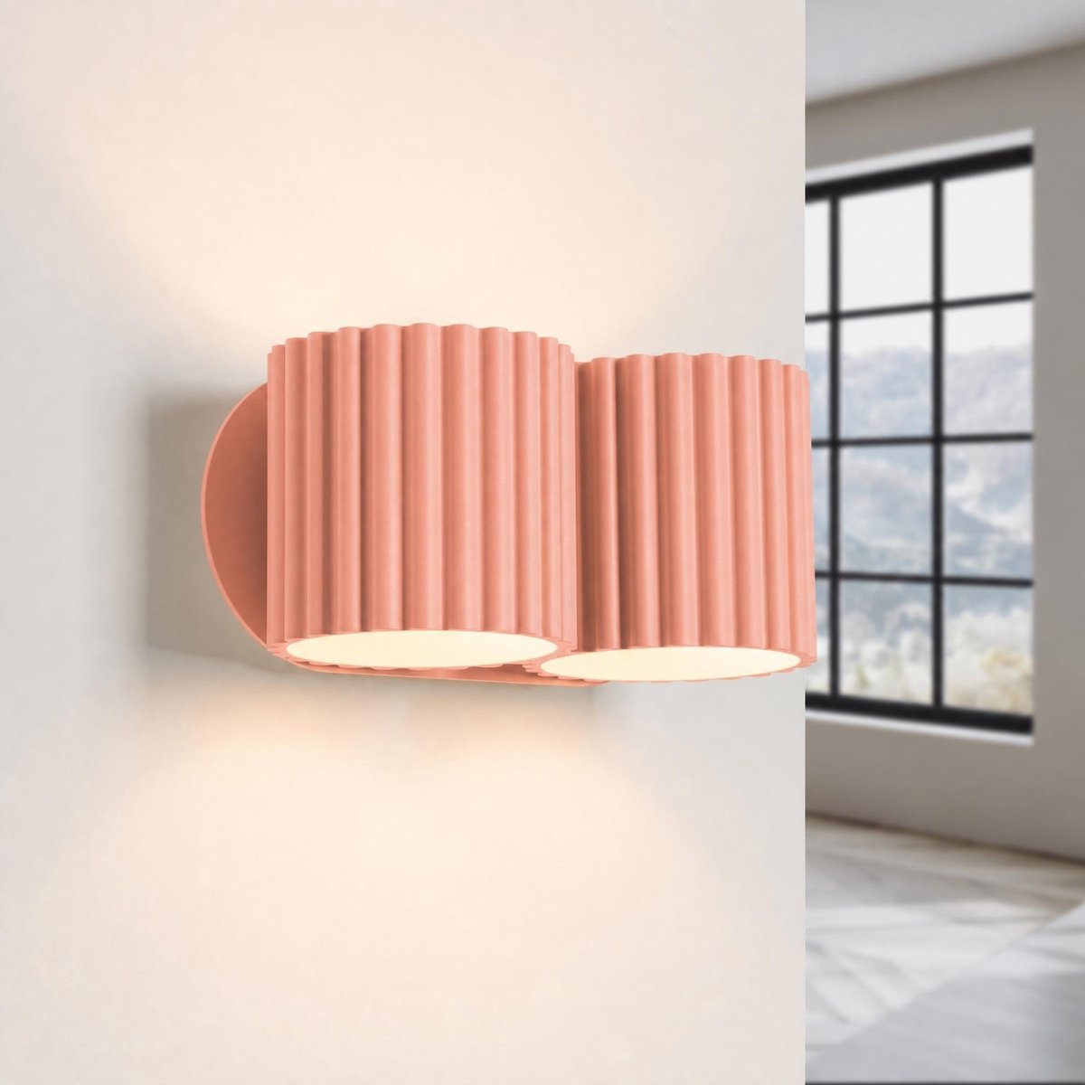 Wandlamp AURA 2 met 2 geribbelde kokers naast elkaar - Sollux Lighting - IP20 - Perzik aluminium behuizing - 21 x 12 x 10 cm - 2 x G9 LED, exclusief lichtbron - 2 x 8 W - Moderne wandlamp voor gang, hal en woonkamer