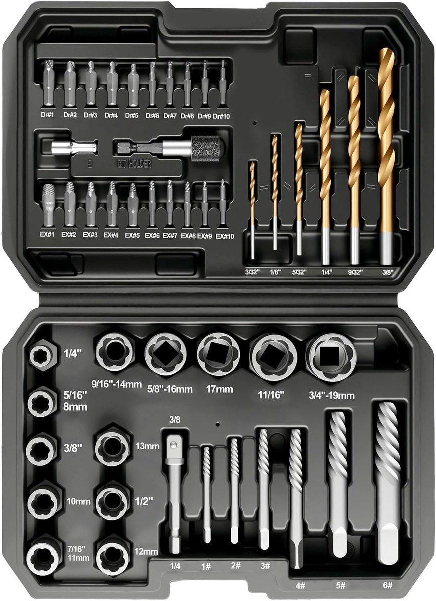Schroevendraaierset, 48-delig, professionele set met handschoenen, linksdraaier en moerverwijderaar, set incl. HSS - ShopVlot