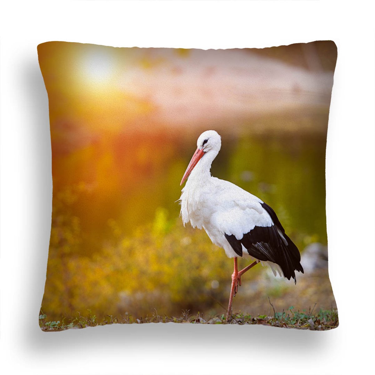 Decoratieve Kussen 50x50cm - Zonsopgang met Ooievaar Print