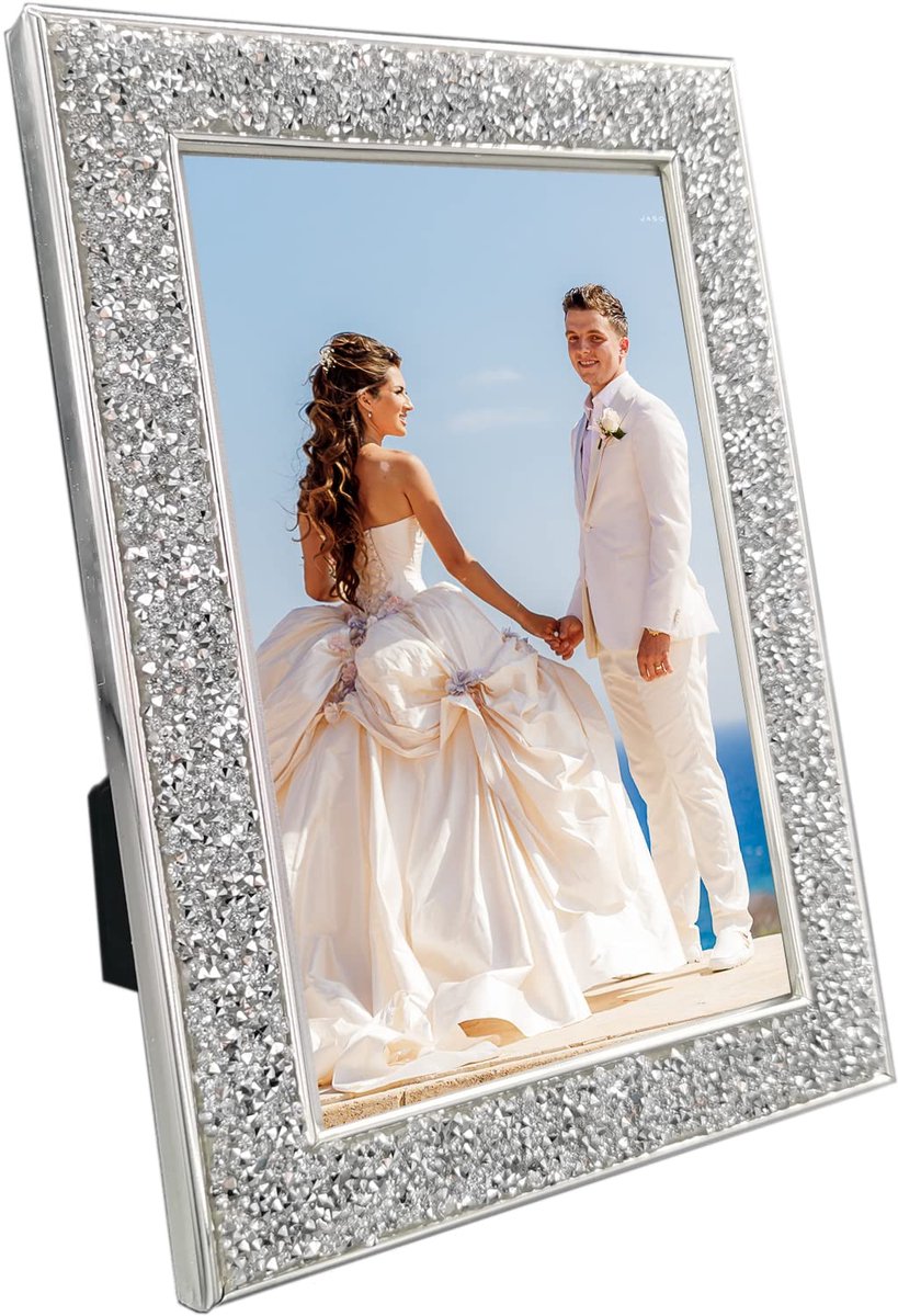 Famanu Zilveren metalen fotolijst set voor bruiloften, met afmetingen 18 x 15 cm en 20 x 16 cm, glitter familie fotolijsten